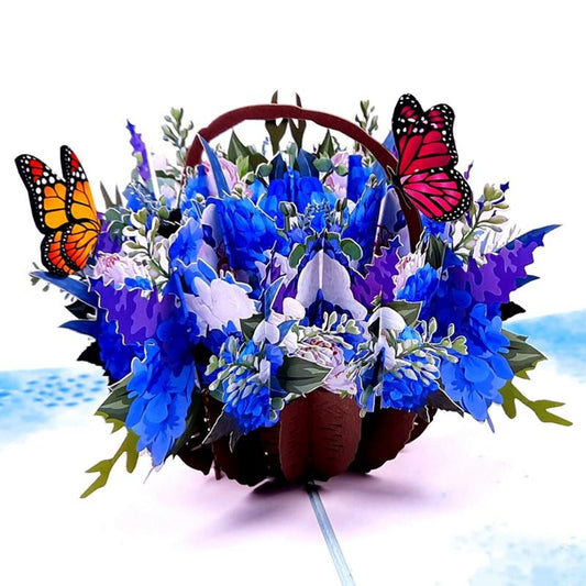 3D üdvözlőlap - Hortenzia pillangókkal (kék)