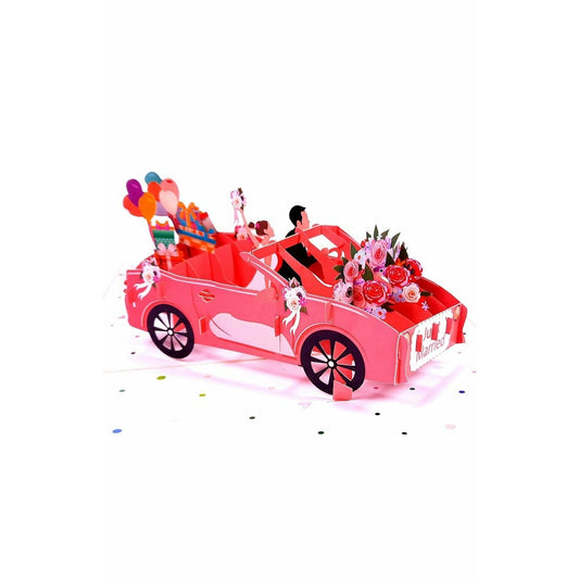 3D üdvözlőlap - Fiatal házasok egy autóban