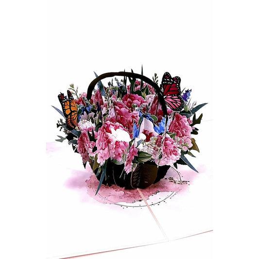 3D üdvözlőlap - Hortenzia pillangókkal (rózsaszín)