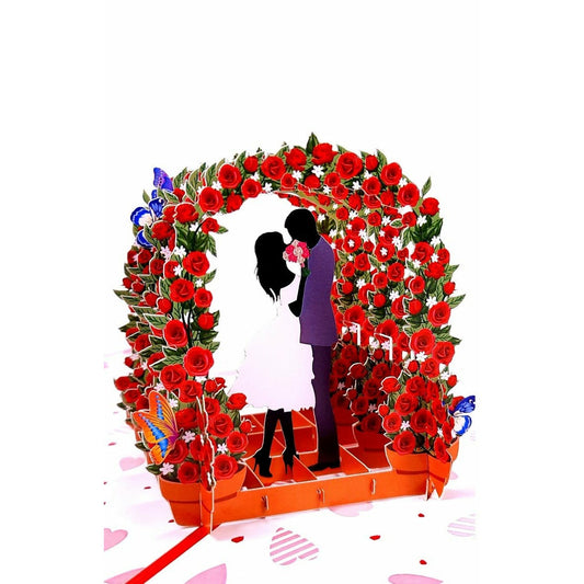 3D üdvözlőlap - Szerelmes pár egy rózsaív alatt