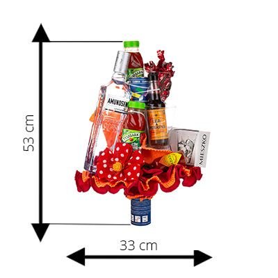 Ajándékcsokor – Bloody Mary Cocktail Set – a csokor magassága és szélessége