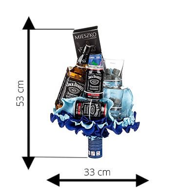 Ajándékcsokor – Jack Daniel's Set – a csokor magassága és szélessége