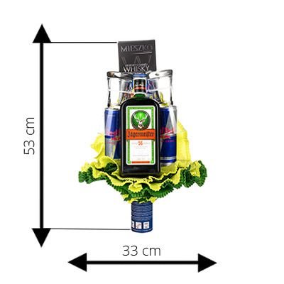 Ajándékcsokor – Jägerbomb Cocktail Set – a csokor magassága és szélessége