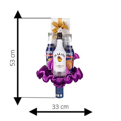 Ajándékcsokor – Malibu Piña Colada Cocktail Set – a csokor magassága és szélessége