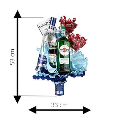 Ajándékcsokor – Vodka Martini Cocktail Set – a csokor magassága és szélessége