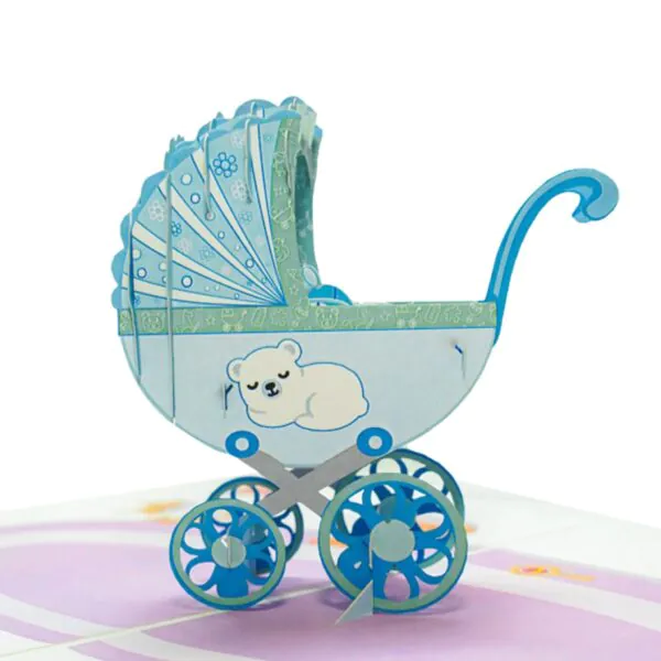 3D üdvözlőlap - Kék babakocsi