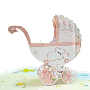 3D üdvözlőlap - Rózsaszín babakocsi