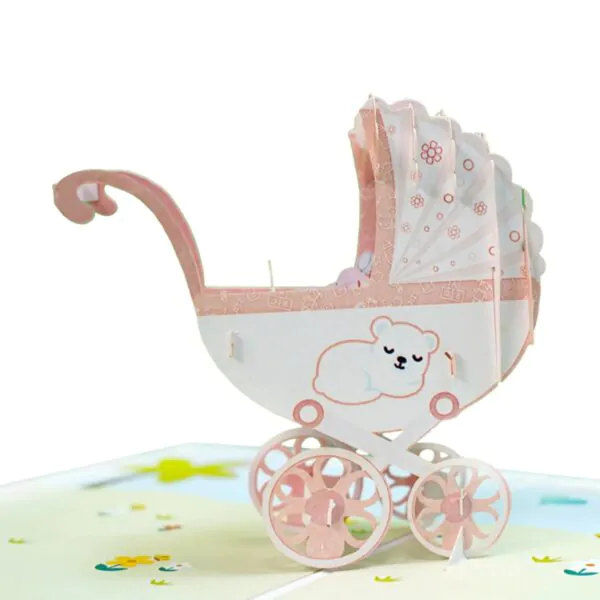 3D üdvözlőlap - Rózsaszín babakocsi