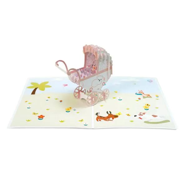 3D üdvözlőlap - Rózsaszín babakocsi