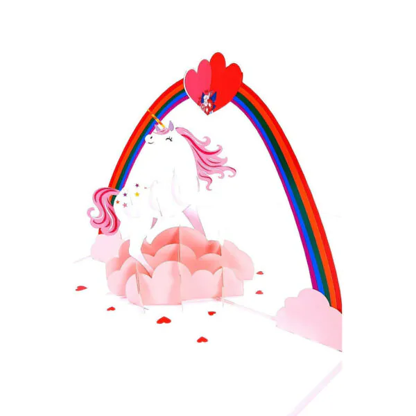 3D üdvözlőlap - Egyszarvú szivárvány alatt