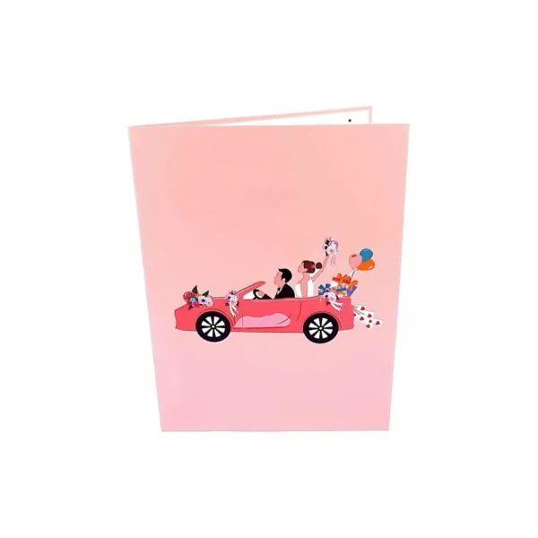 3D üdvözlőlap - Újdonsült házasok autóban