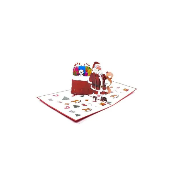 3D üdvözlőlap - Mikulás ajándékokkal teli zacskóval