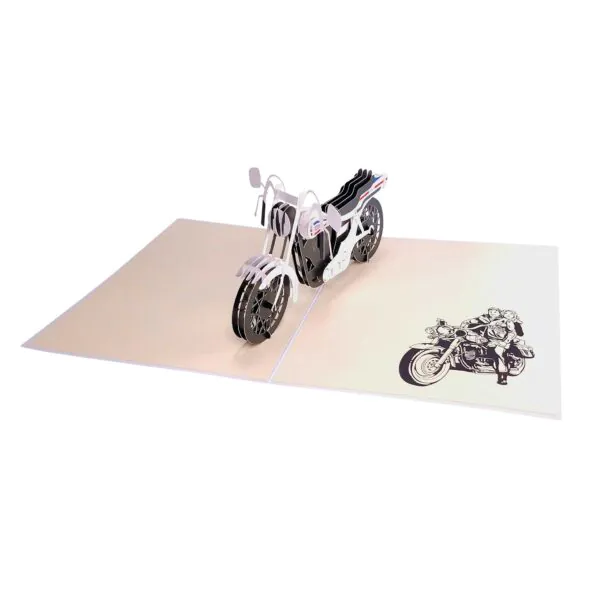 3D üdvözlőlap - Motorkerékpár (fehér)