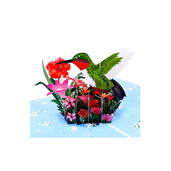 3D üdvözlőlap – Kolibri és hibiszkusz
