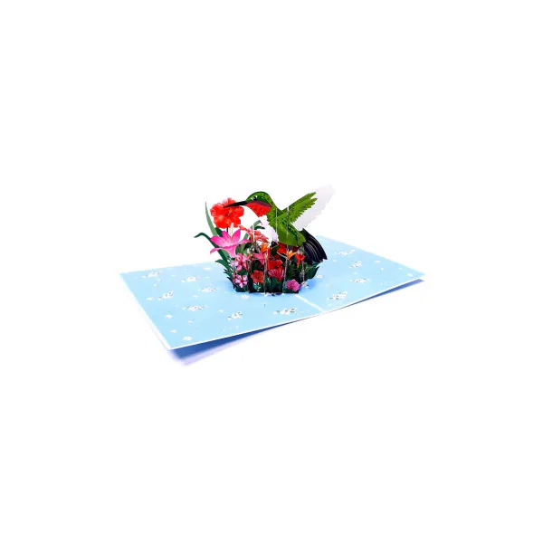 3D üdvözlőlap – Kolibri és hibiszkusz