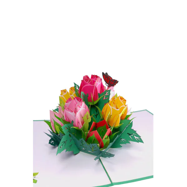 3D üdvözlőlap – Rózsák pillangóval