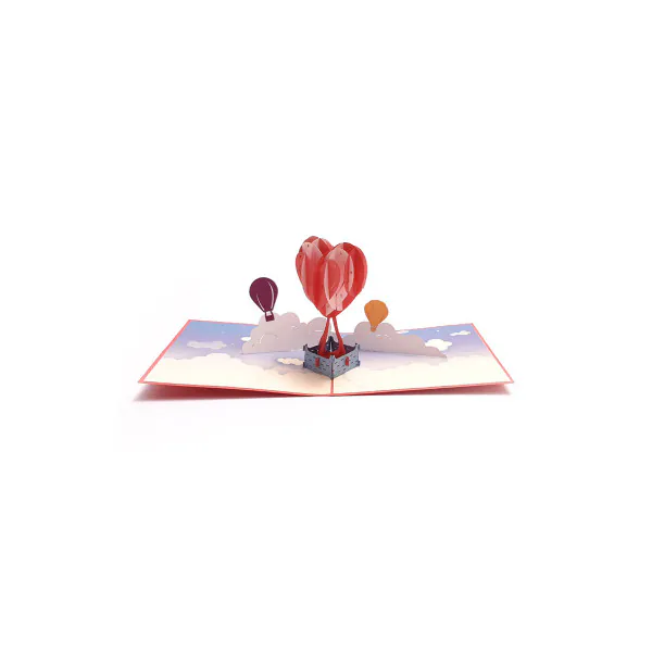 3D üdvözlőlap – Szív alakú hőlégballon
